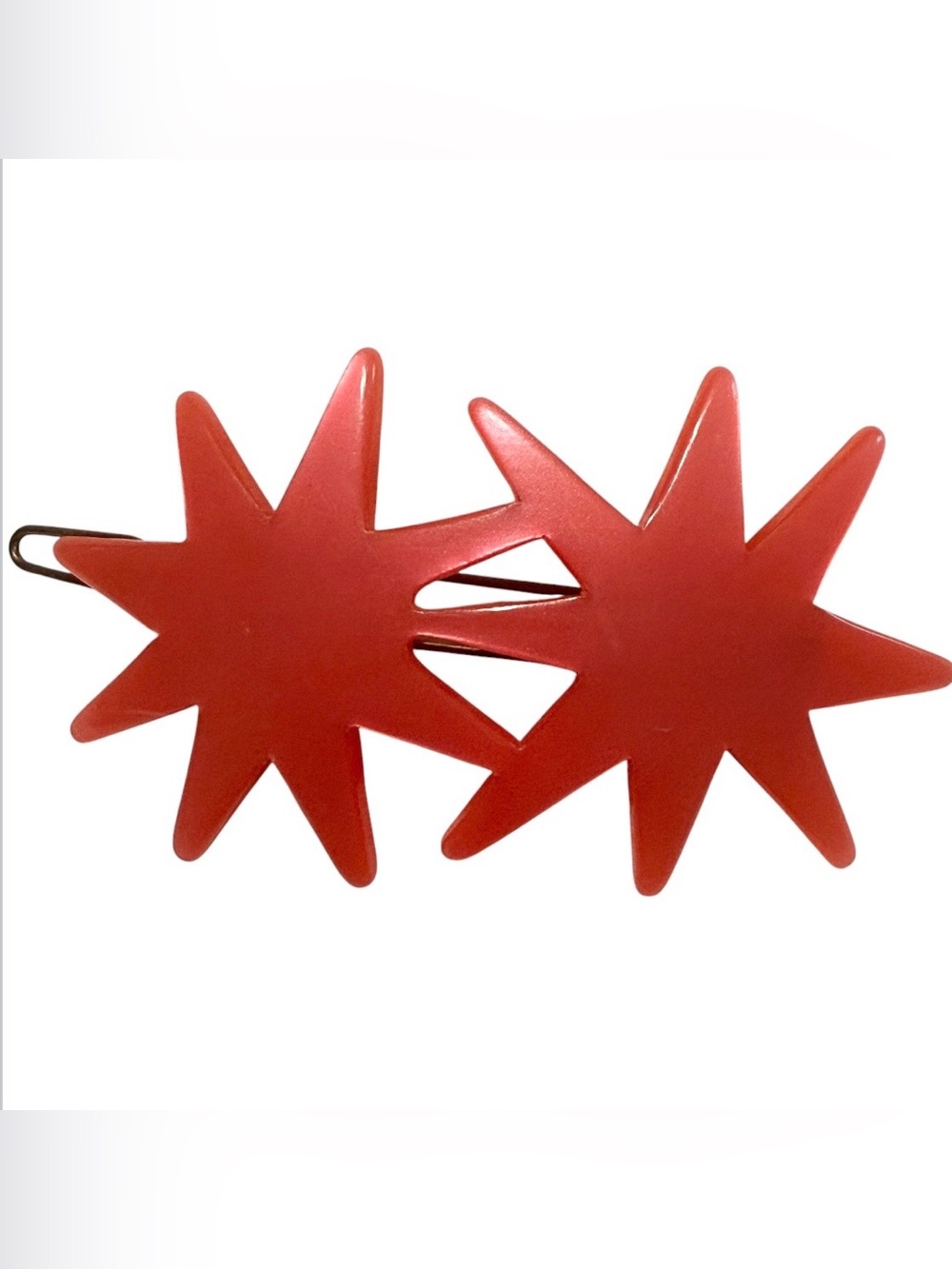 1960’s Pink Double Starburst French Hair Clip Barrette, Fab!, Deadstock, 3” Long